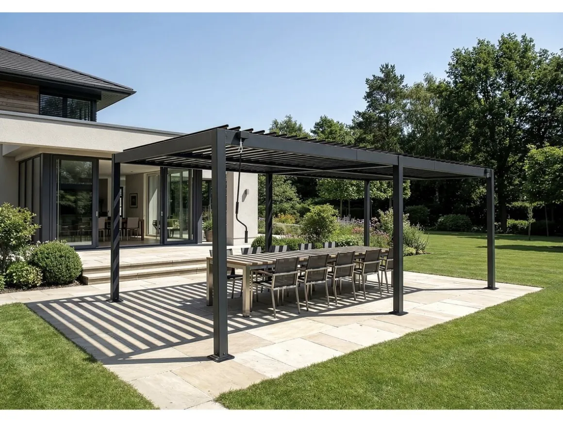 Pergola bioclimatique autoportante en aluminium "Kensington" - 3 x 6 m - Gris