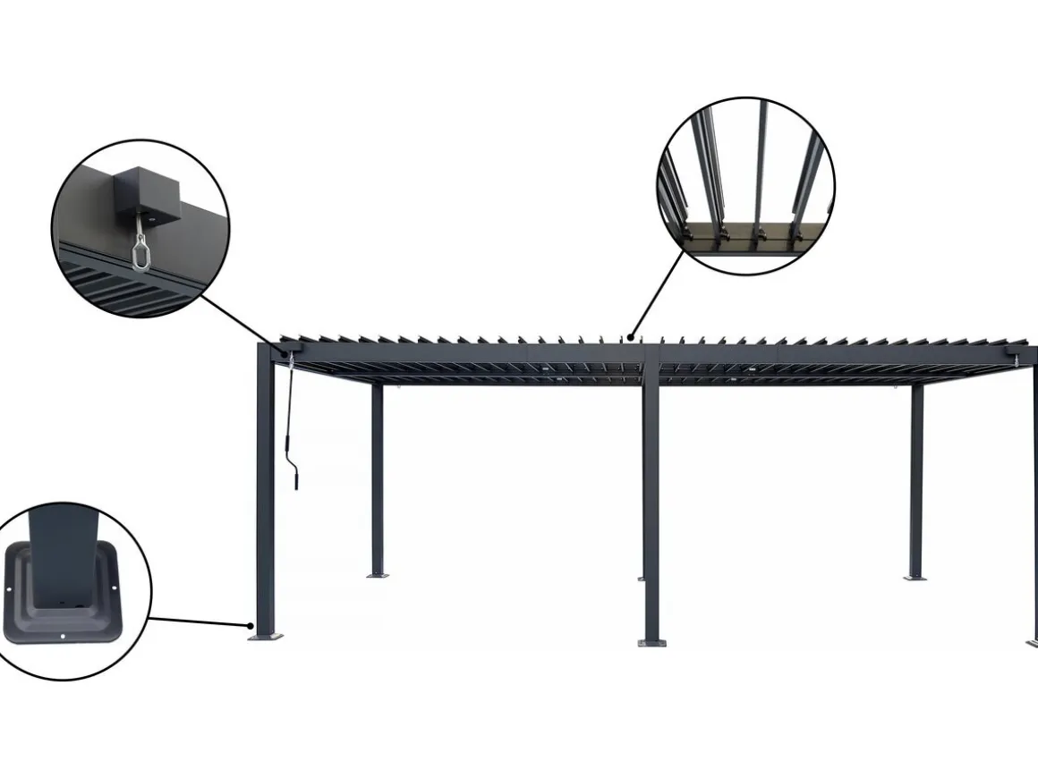 Pergola bioclimatique autoportante en aluminium "Kensington" - 3 x 6 m - Gris