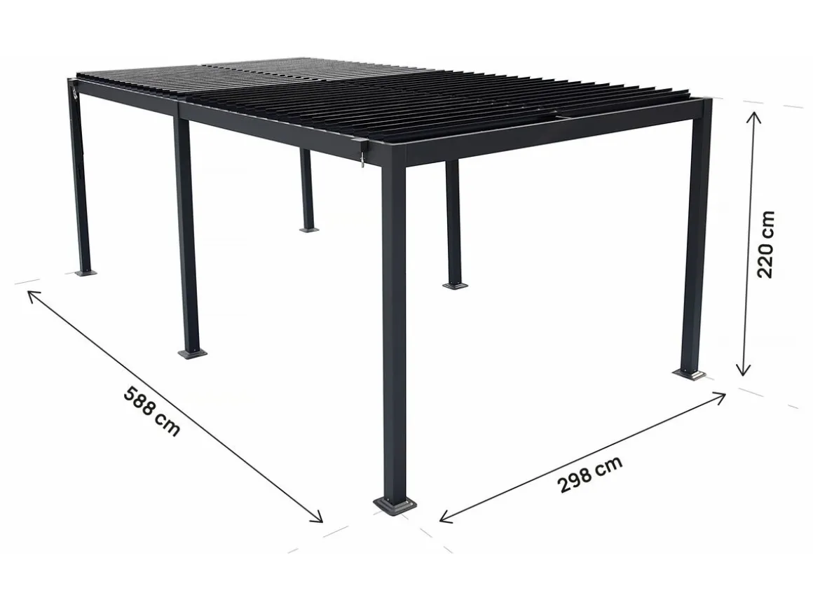 Pergola bioclimatique autoportante en aluminium "Kensington" - 3 x 6 m - Gris