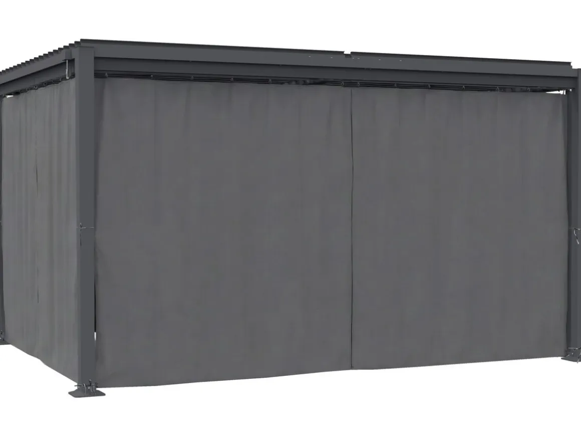 Pergola bioclimatique avec rideau et moustiquaire "Howard" - 3 x 4 m - Gris