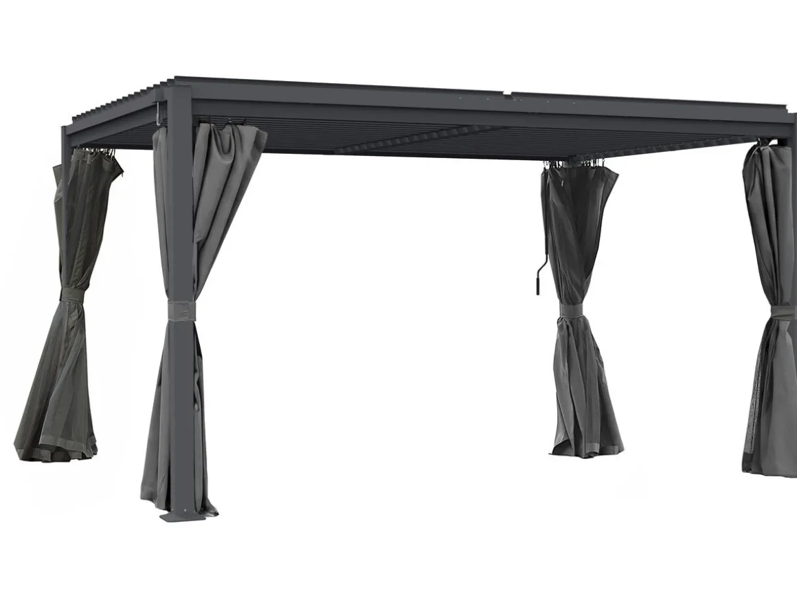 Pergola bioclimatique avec rideau et moustiquaire "Howard" - 3 x 4 m - Gris
