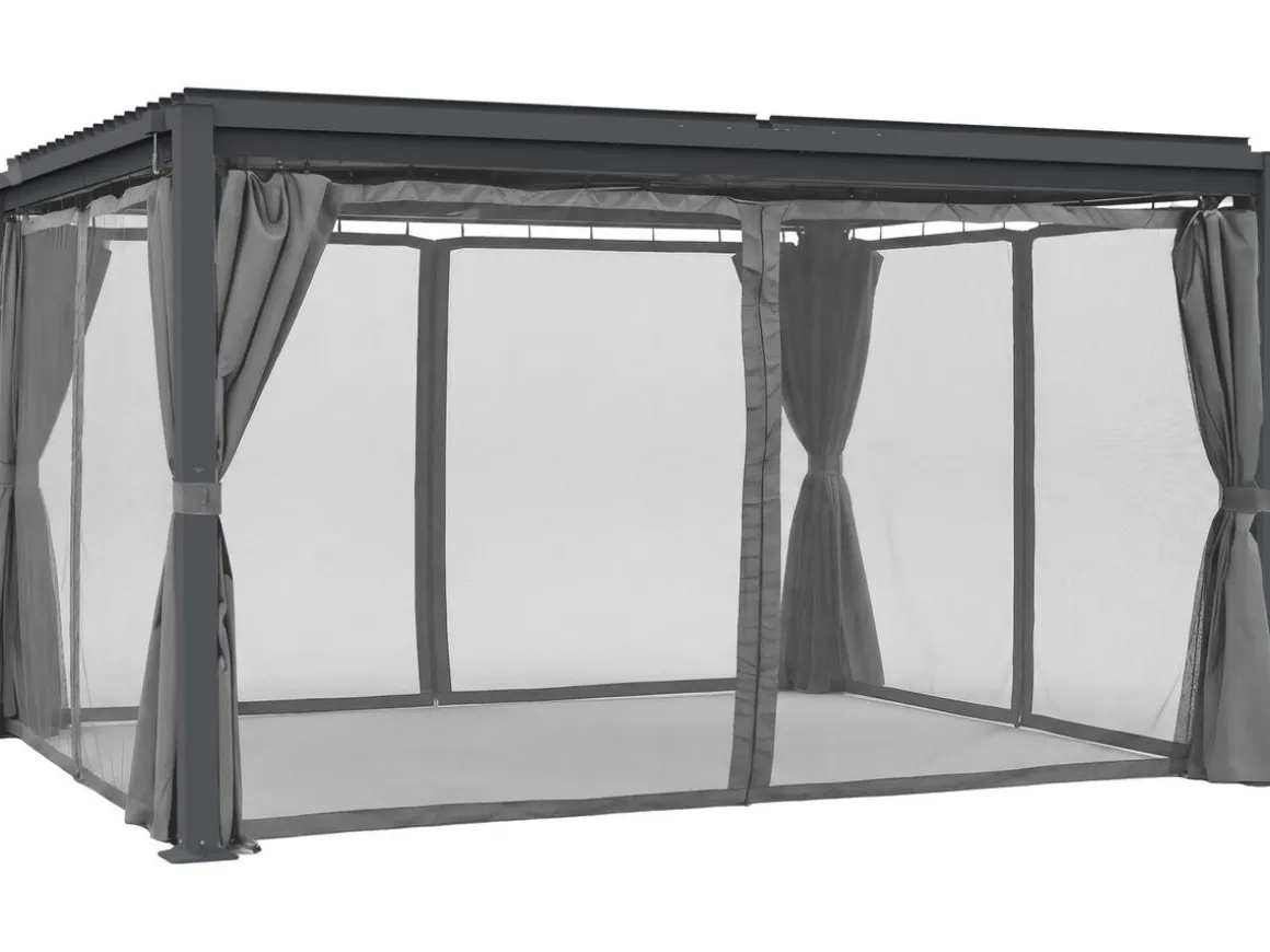 Pergola bioclimatique avec rideau et moustiquaire "Howard" - 3 x 4 m - Gris