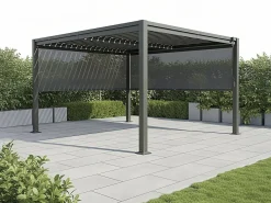 Pergola bioclimatique avec 2 stores en acier galvanisé "Howard" - 3 x 4 m - Gris