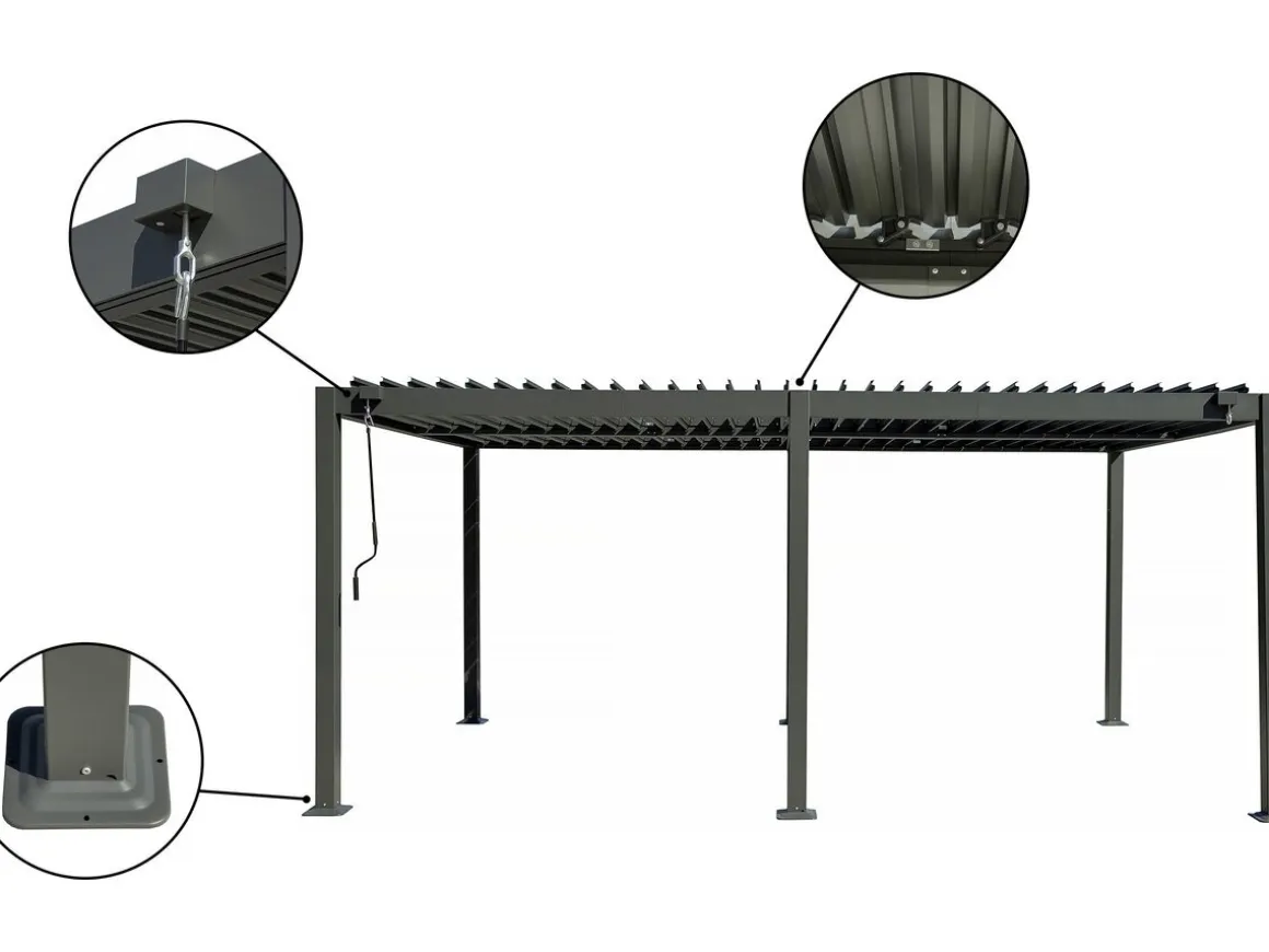 Pergola bioclimatique avec store en aluminium "Kensington" - 3 x 5 m - Gris