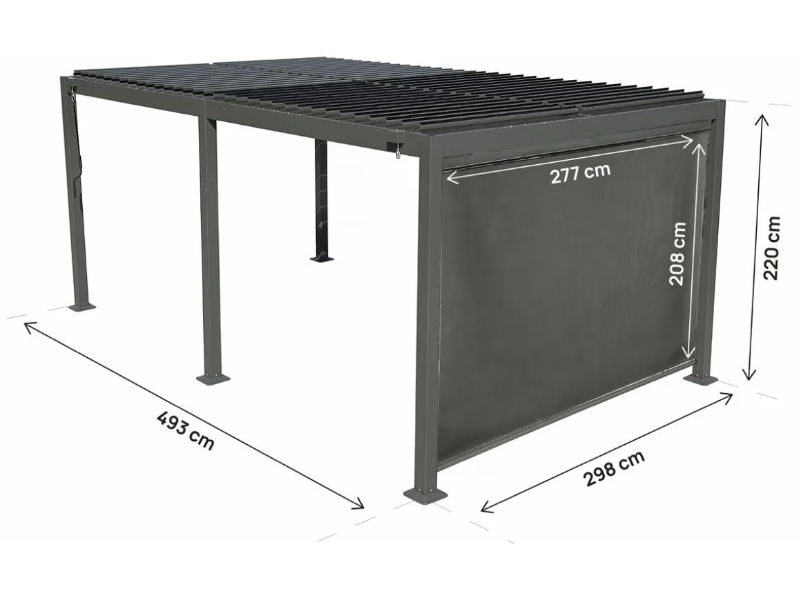 Pergola bioclimatique avec store en aluminium "Kensington" - 3 x 5 m - Gris