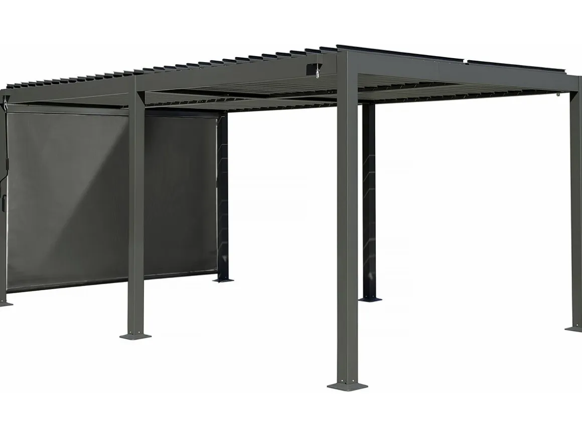 Pergola bioclimatique avec store en aluminium "Kensington" - 3 x 5 m - Gris