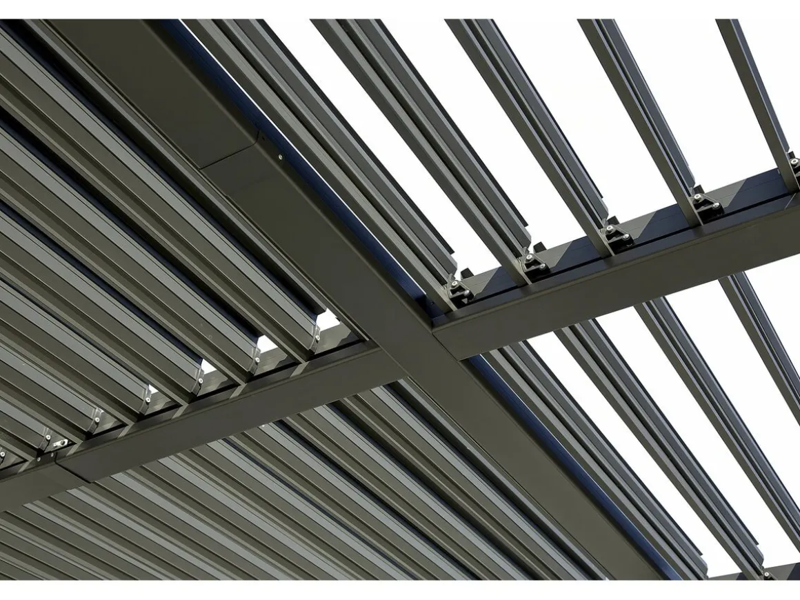 Pergola bioclimatique avec store en aluminium "Kensington" - 3 x 5 m - Gris