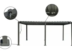 Pergola bioclimatique en aluminium avec rideau et moustiquaire "Kensington" - 3 x 5 m - Gris