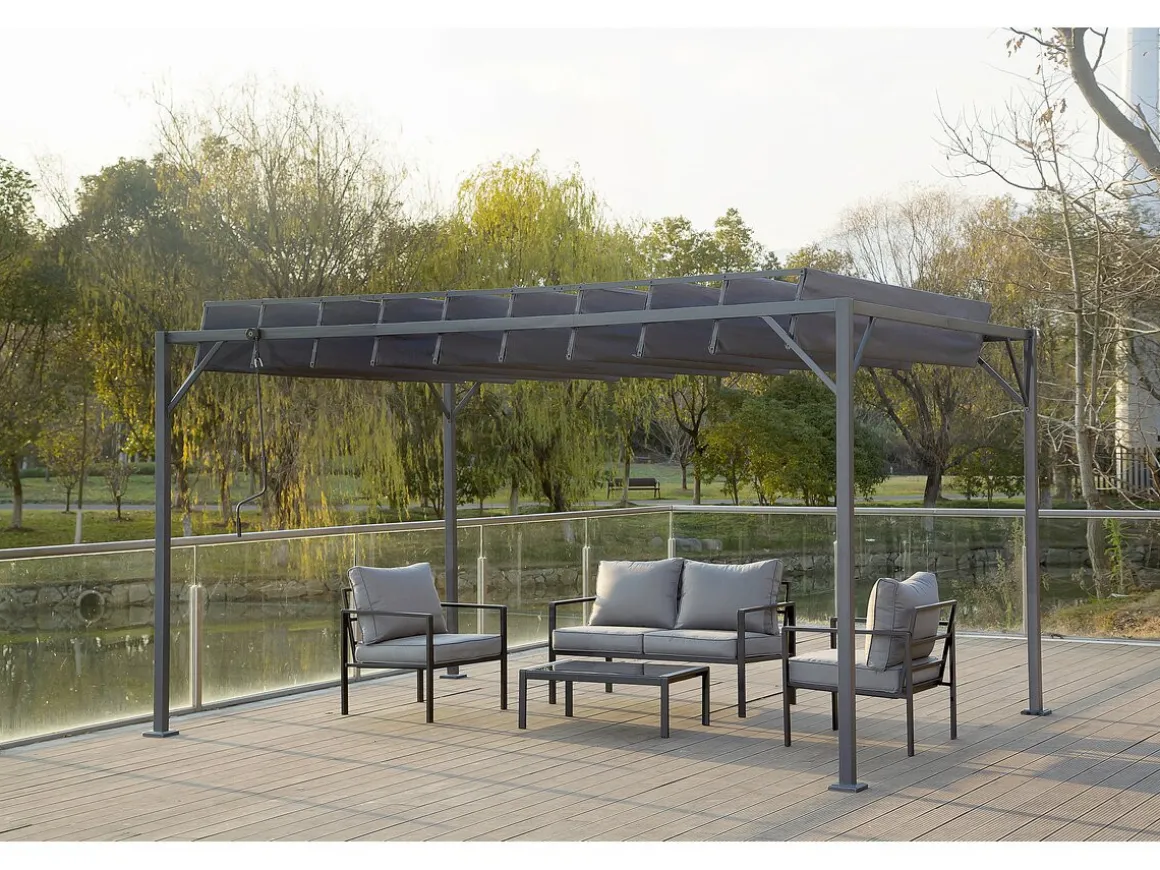 Pergola bioclimatique en tissu "Lodge" 3 x 4 m - Anthracite