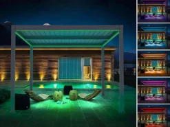 Pergola bioclimatique motorisé avec led "Windsor" en aluminium 3 x 4 - Gris