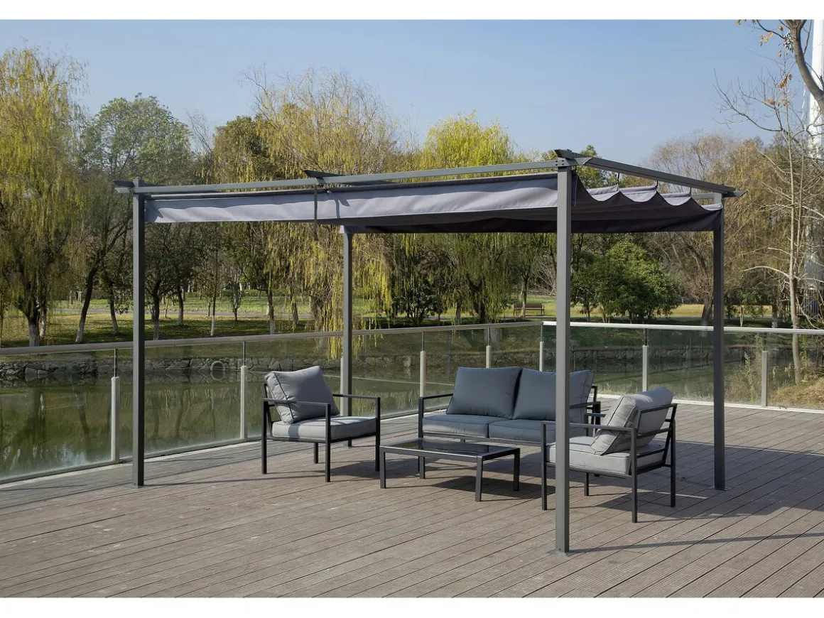 Pergola en métal avec toit rétractable - 3 x 4 m - Gris