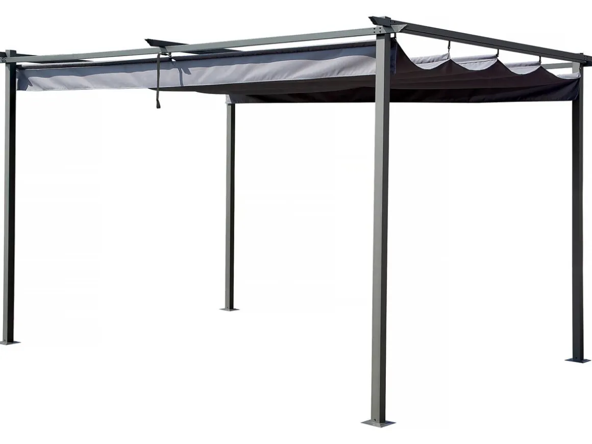 Pergola en métal avec toit rétractable - 3 x 4 m - Gris