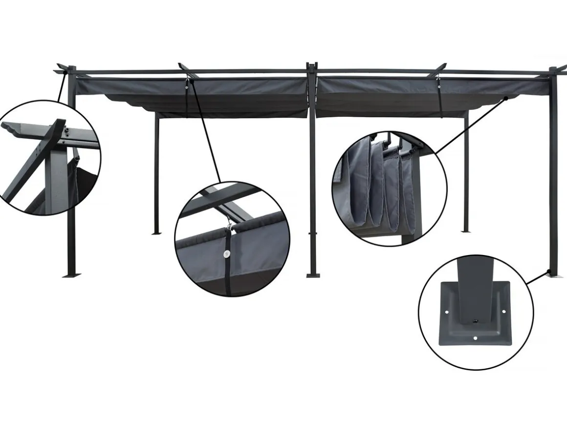 Pergola en métal avec toit rétractable - 3 x 6 m - Anthracite