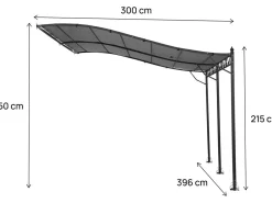 Pergola tonnelle adossée en métal - 3 x 4 m - Gris