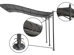 Pergola tonnelle adossée en métal - 3 x 4 m - Gris
