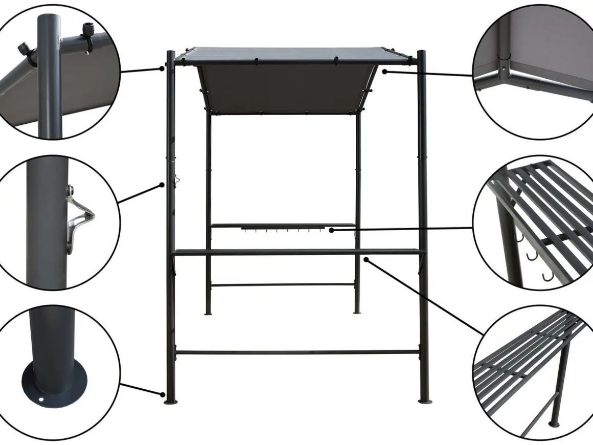 Pergola tonnelle pour barbecue - 277 x 149 cm - Anthracite