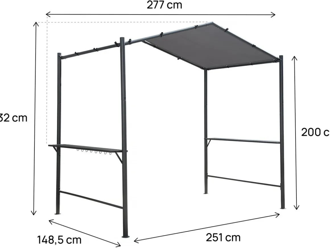 Pergola tonnelle pour barbecue - 277 x 149 cm - Anthracite