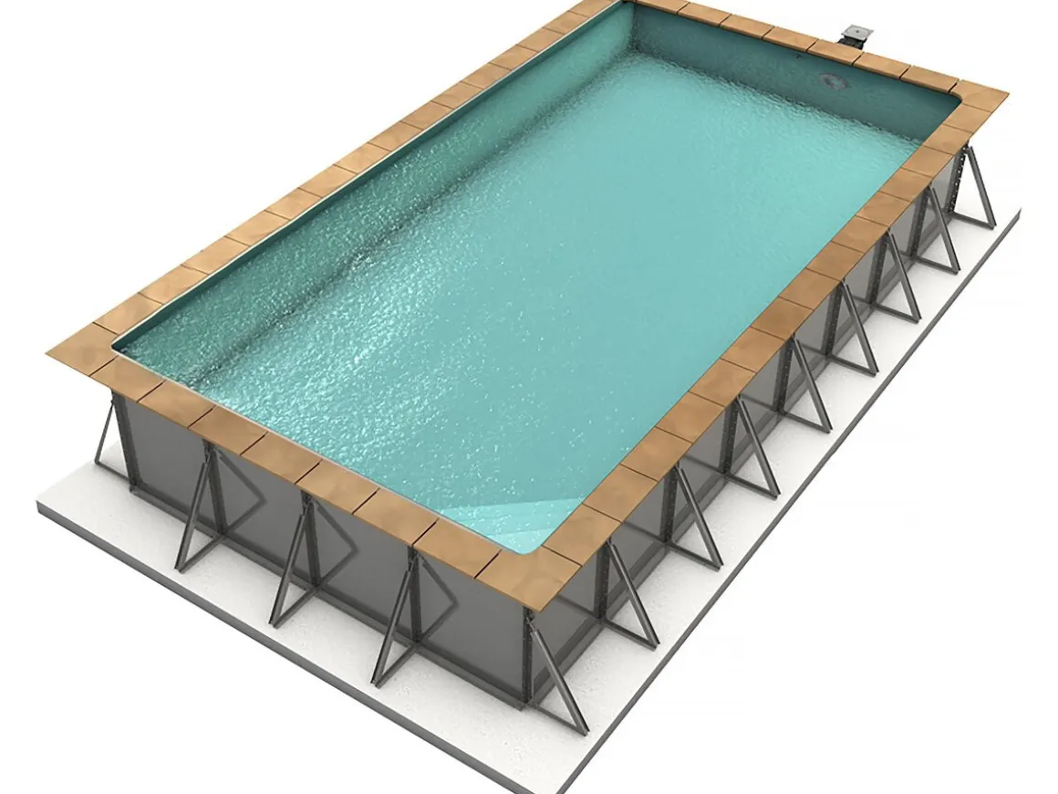 Piscine acier enterrée rectangle fond plat "Sunkit" - 6.00 x 3.00 x 1.40 m + Escalier d'angle intérieur