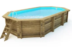 Piscine bois " Brazilia "  5.86 x 3.86 x 1.20 m - Bâche à bulles  180 µ - Bâche hiver  280 g/m²