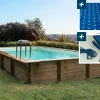 Piscine bois en kit rectangle " Murano " - 12.20 x 6.20 x 1.44 m - Bâche à bulles  400 µ - Bâche hiver  280 g/m²