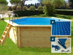 Piscine bois "Hawai" - 4.10 x 1.20 m + Bâche à bulles 180 + Bâche hiver 280 gr/m²