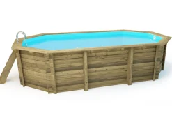 Piscine bois " Miami 145 " - 4.86 x 3.36 x 1.45 m + Bâche à bulles 180 µ + Bâche hiver 280 gr/m²