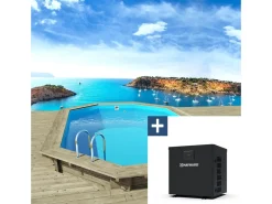 Piscine bois " Miami 145  " - 4.86 x 3.36 x 1.45 m + Pompe à chaleur  3.5 kw/h
