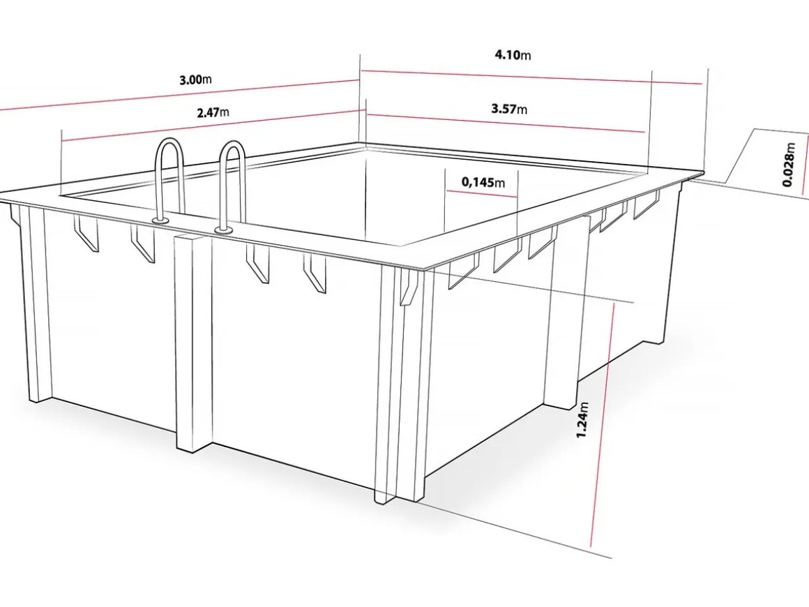 Piscine bois rectangle " Caimans 140 " - 4.10 x 3.00 x 1.39 m + Pompe à chaleur 3.5 kw/h