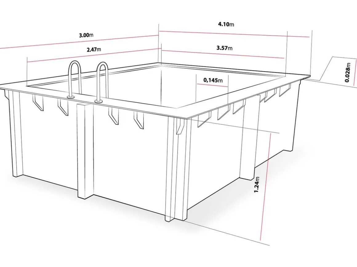 Piscine bois rectangle " Caimans 120 " - 4.10 x 3.00 x 1.24 m