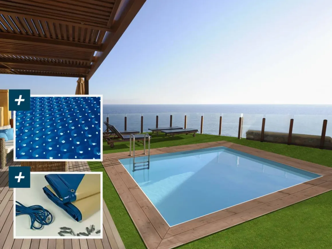 Piscine bois rectangle " Caimans 120 " - 4.10 x 3.00 x 1.24 m + Bâche à bulles 180 µ - Bâche hiver 280 g/m²