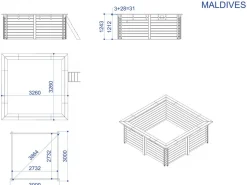 Piscine bois rectangle " Maldives " - 3.20 x 3.20 x 1.24 m + Bâche à bulles 180 µ - Bâche hiver 280 g/m²