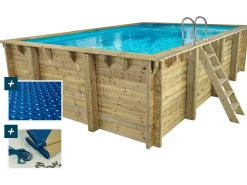 Piscine bois rectangle " Panama "- 6.20 x 4.10 x 1.45 m + Bâche à bulles 180 µ - Bâche hiver 280 g/m² +