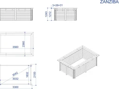 Piscine bois rectangle " Zanzibar "- 3,50 x 2,30 x 1,24 m