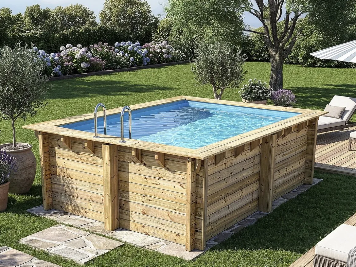 Piscine bois rectangle " Zanzibar "- 3.50 x 2.30 x 1.24 m - Bâche à bulles 180 µ - Bâche hiver 280 g/m²