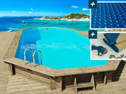 Piscine bois " Sevilla 130 " - 8.57 x 4.57 x 1.31 m - Bâche à bulles 180 µ - Bâche hiver 280 g/m²