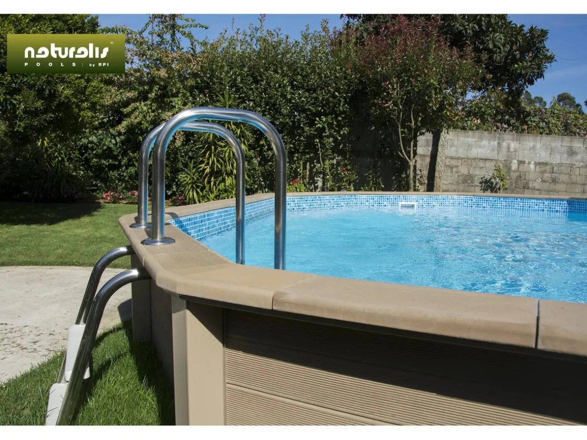 Piscine béton aspect bois en kit décagonale allongée " Naturalis 2 " - 6.36 x 4.74 x 1.28 m
