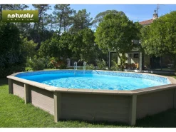 Piscine béton aspect bois en kit décagonale allongée " Naturalis 3 " - 7,77 X 4,74 X 1,28 m