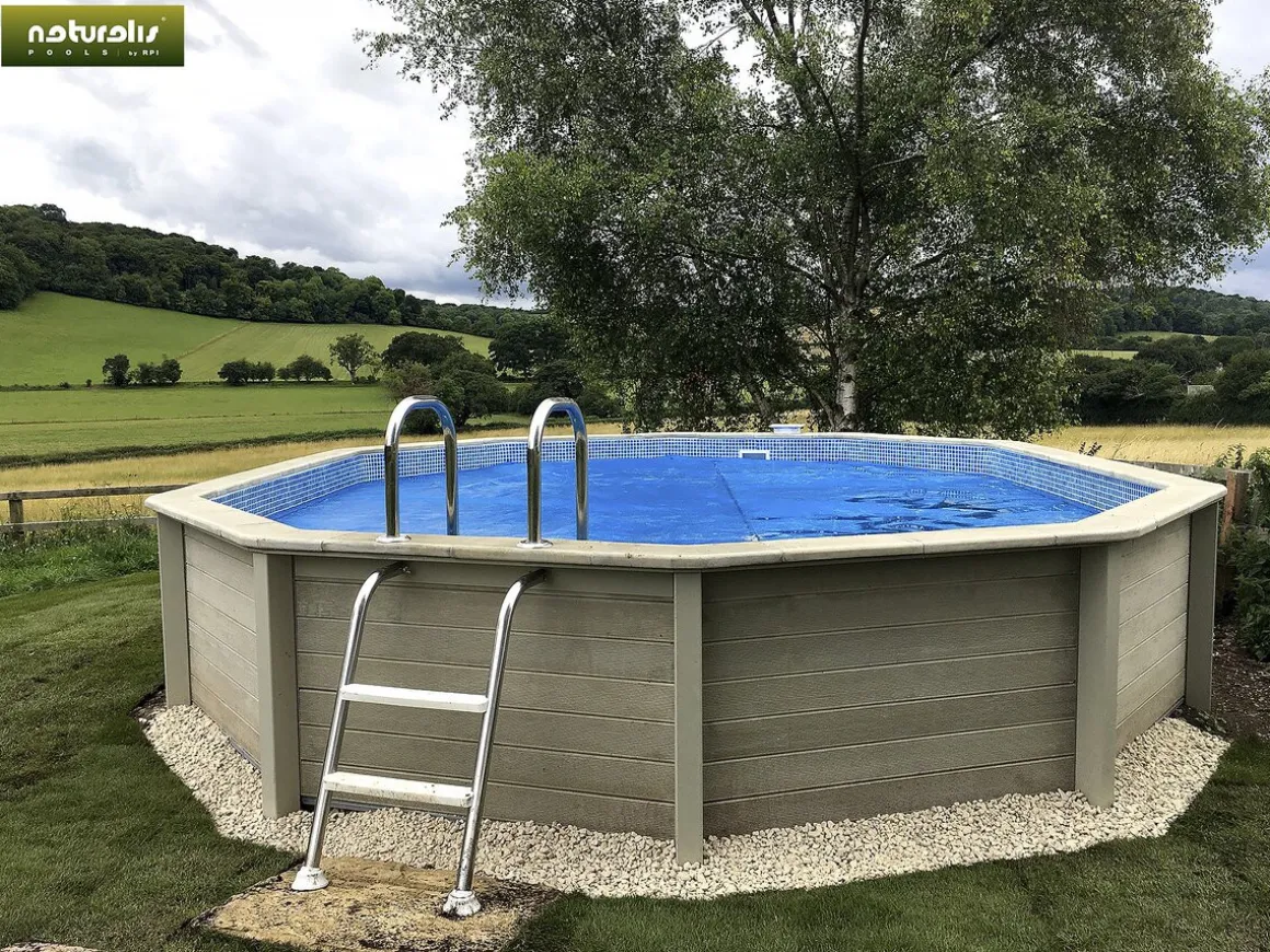 Piscine béton aspect bois en kit décagonale - 4.95 x 1.28 m