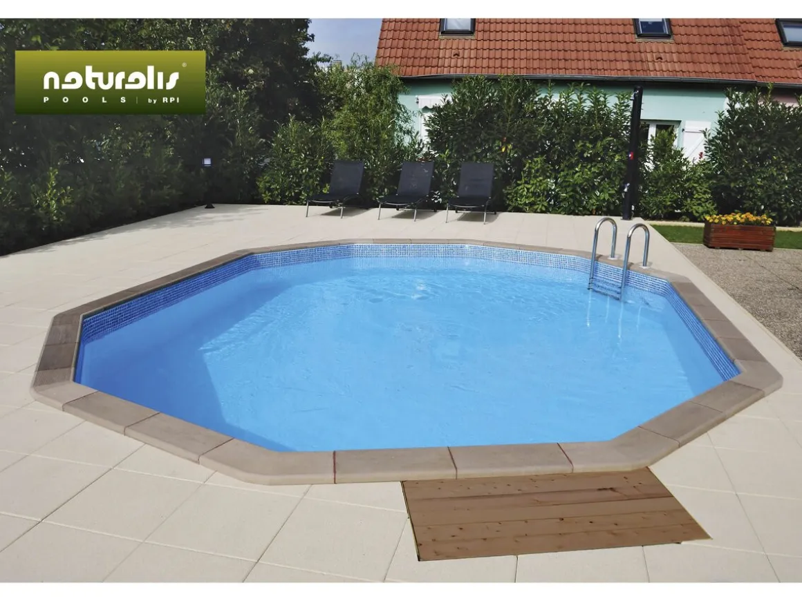 Piscine béton aspect bois en kit décagonale - 4.95 x 1.28 m