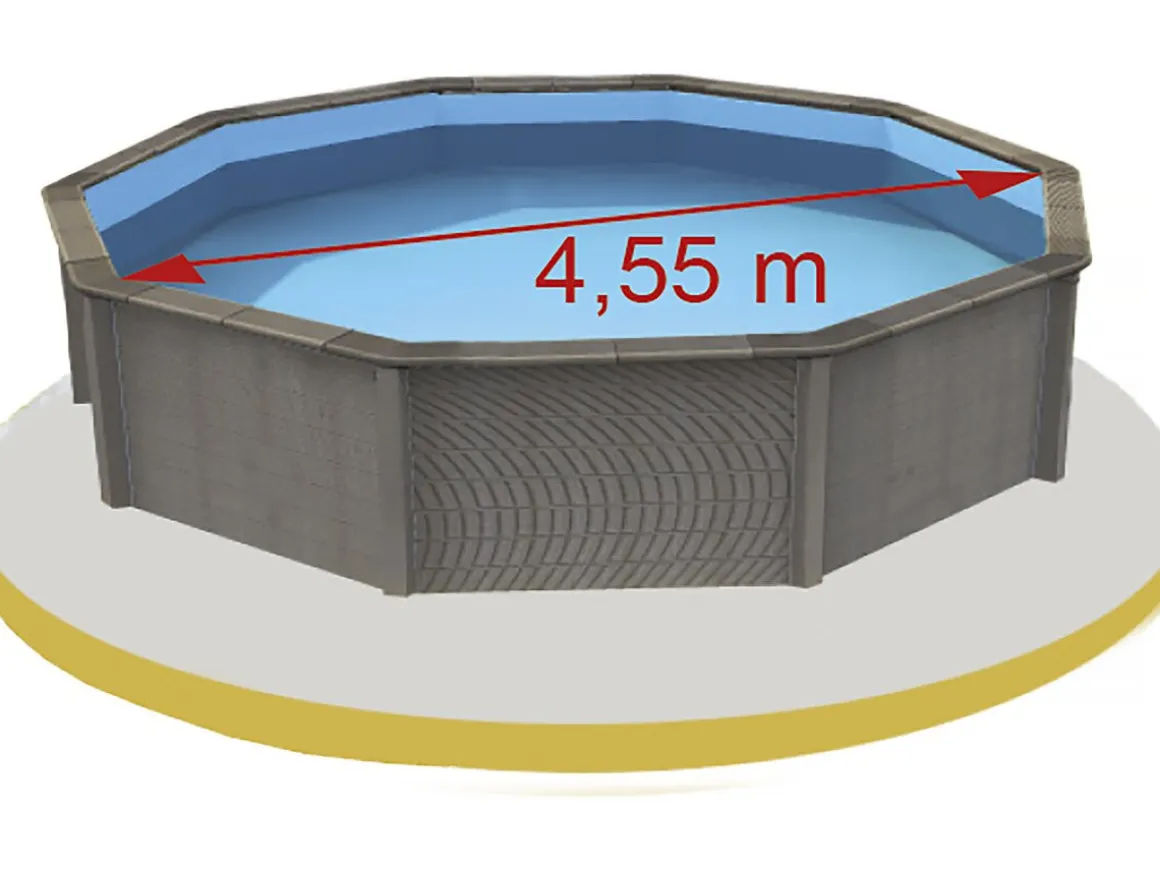 Piscine béton aspect bois en kit décagonale - 4.95 x 1.28 m