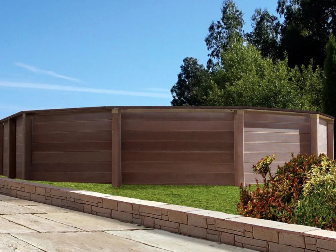 Piscine béton aspect bois en kit décagonale allongée " Naturalis 2 " - 6.36 x 4.74 x 1.40 m
