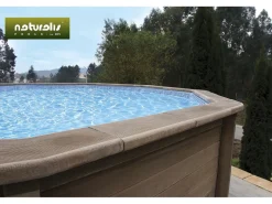 Piscine béton aspect bois en kit décagonale allongée
