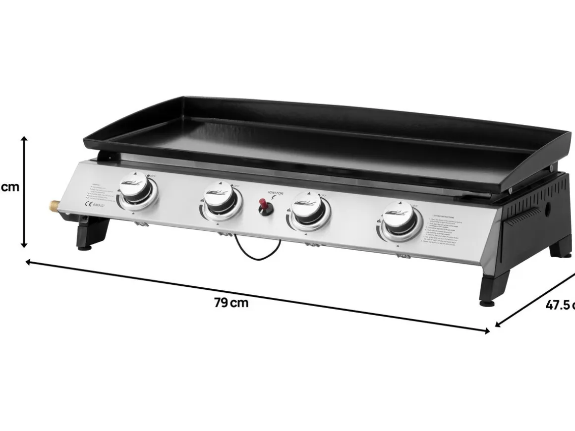 Plancha à gaz avec 4 brûleurs en métal "Jolly" - 10 Kw - Gris
