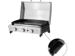 Plancha à gaz avec 3 bruleurs et couvercle en métal