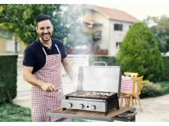 Plancha à gaz avec 3 bruleurs et couvercle en métal