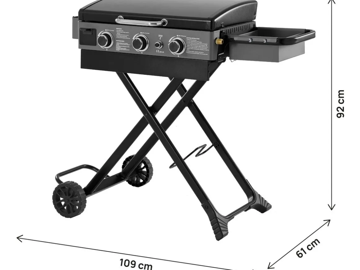 Plancha à gaz avec chariot pliable et portable "Firo" - 7,5 kw - Noir