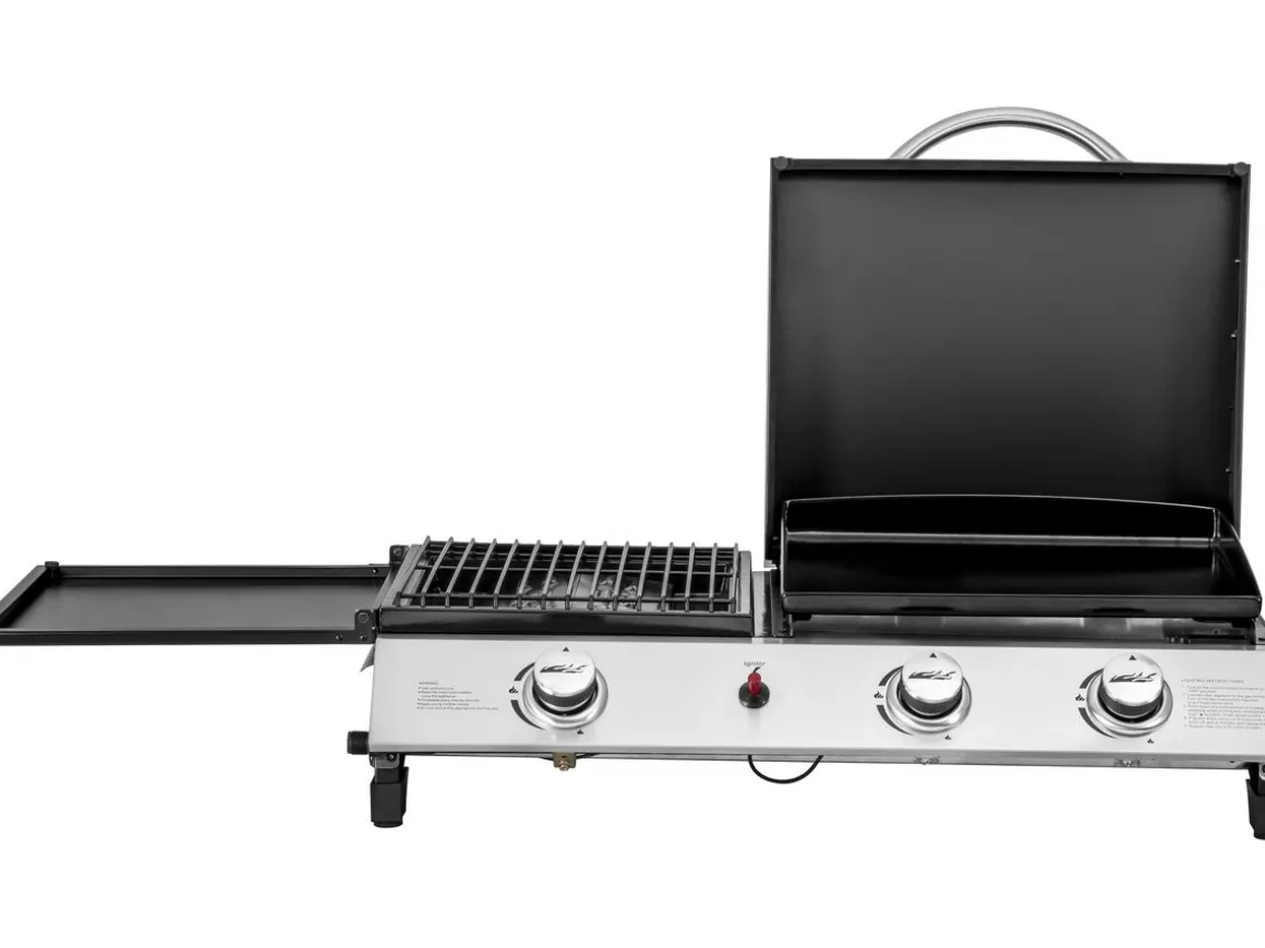 Plancha gaz avec couvercle "Rasio" - 7.5 KW - 3 brûleurs - Noir