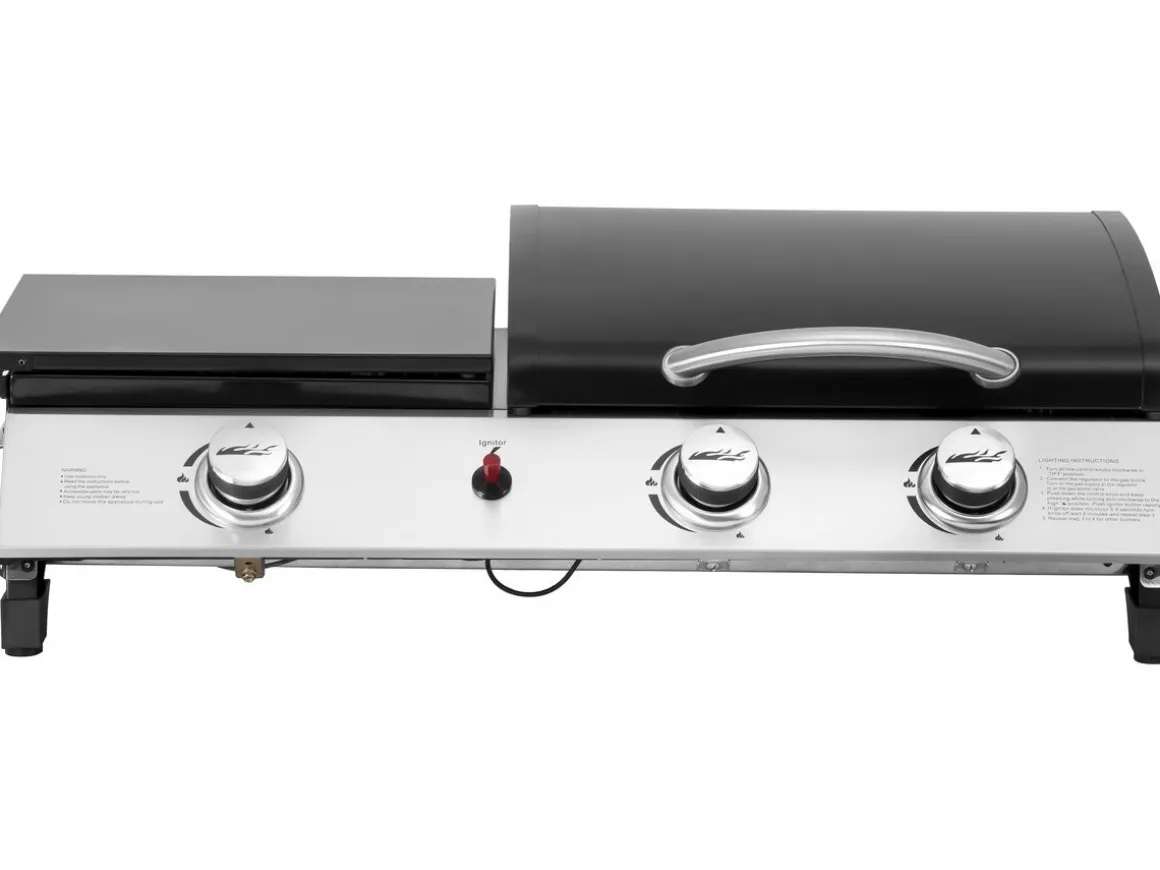 Plancha gaz avec couvercle "Rasio" - 7.5 KW - 3 brûleurs - Noir