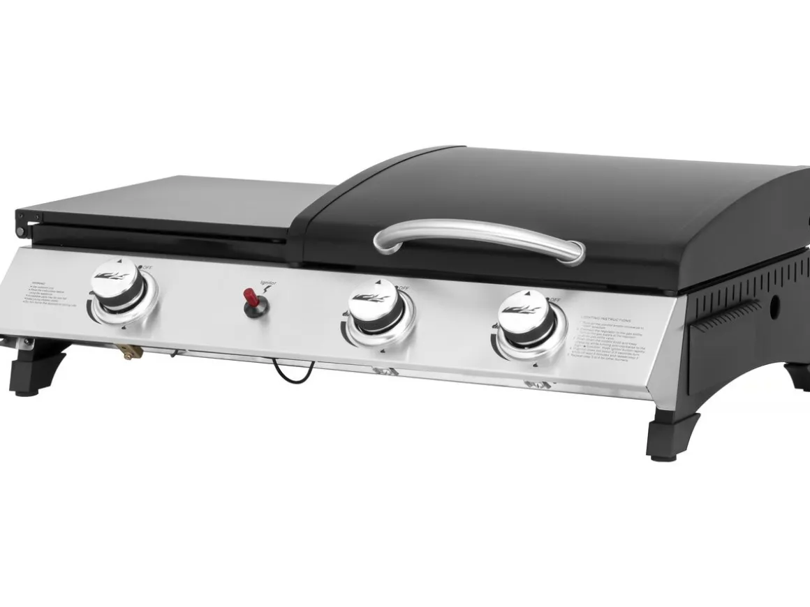 Plancha gaz avec couvercle "Rasio" - 7.5 KW - 3 brûleurs - Noir