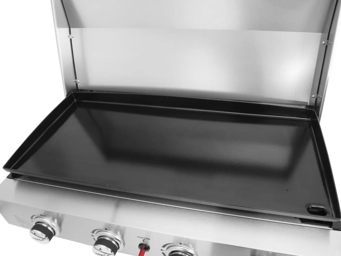 Plancha à gaz en inox avec 4 bruleurs et couvercle "Fasto" - 10 kw - Gris
